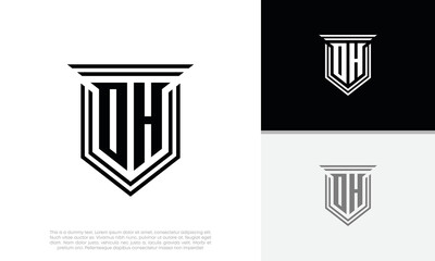Initials DH. OH logo design. Luxury shield letter logo design.