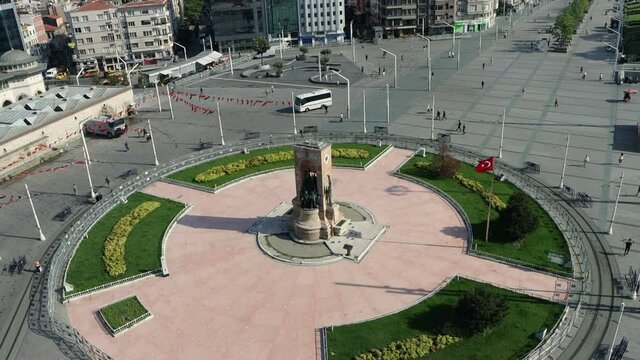 Istanbul city center, Taksim Square and Repuplic monument aerial view. Popular touristic destination