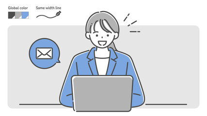 smile businesswoman sending an email by laptop