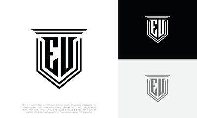 Initials EV. EU logo design. Luxury shield letter logo design.