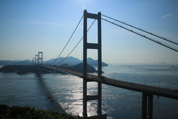 愛媛県今治市　早朝の来島海峡大橋