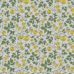 Fototapeta na wymiar Seamless botanical gray pattern with yellow dicentra gorgeous flowers 