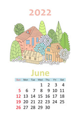Obraz premium lovely cityscape calendar 2022. cute houses surrounded by flower