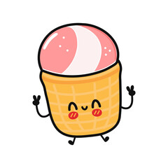 Cute funny Ice cream character. Vector hand drawn cartoon kawaii character illustration icon. Isolated on yellow background. Ice cream character concept