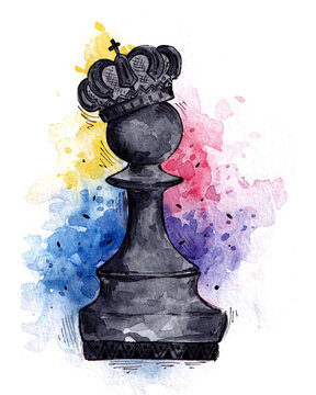 day of chess. watercolor illustration of a chess piece. King.
