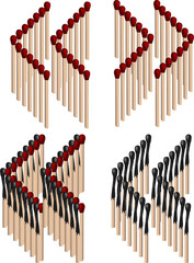 Arrows Symbols Made from Matches vector illustration isolated on a white background