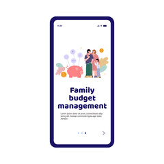 Mobile app on phone screen for plan and management of finance family budget.