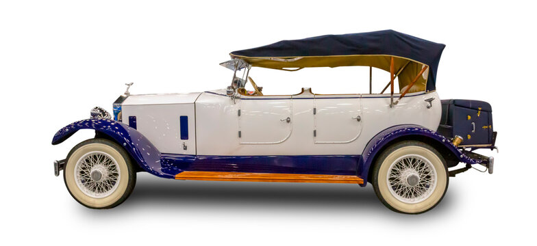 The Luxury Vintage British car, 1920th. White background.