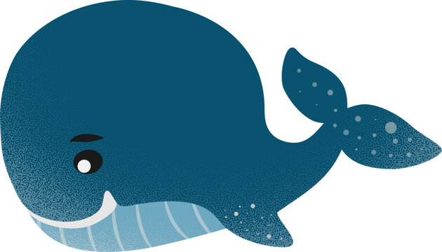 friendly blue whale cartoon character isolated on white background, vector illustration