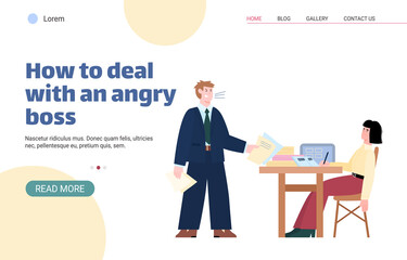Rules to deal with angry boss web banner concept, flat vector illustration.