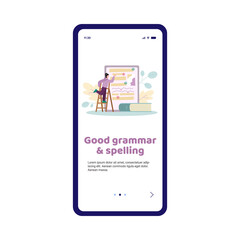 Grammar and spelling editor app onboarding screen, flat vector illustration.