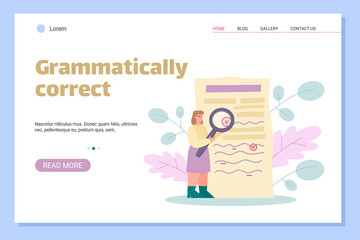 Grammar editor and copywriting services web banner, flat vector illustration.