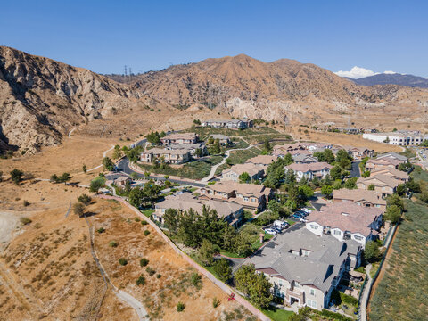 Sylmar, CA, LA County, July 27, 2021: Aerial View of Legends At Cascades Condominium Complex Sylmar