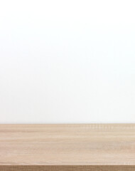 empty wooden table on a white background.