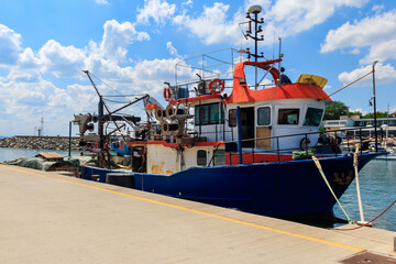 Fishing trawler in port in Pomorie, Bulgaria