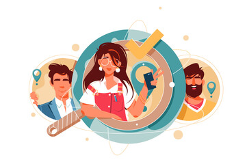 Icon of happy hr managers candidate searching.