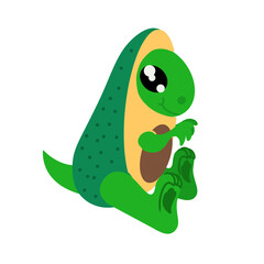 Cute dinosaur in avocado costume. Image isolated on white background. Vector illustration can be used as design element for decorating sites clothing posters banners