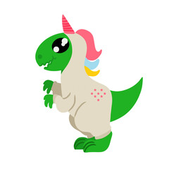 Adorable dinosaur in magic unicorn kigurumi. Vector illustration isolated on white background. Design element