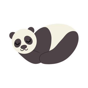 Sleepy panda image isolated on white background. Vector illustration. Cute design element for decoration