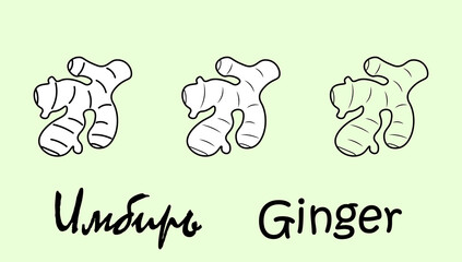 A set of ginger fruit objects with the inscription 