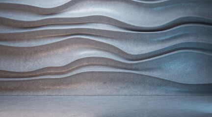 Creative abstract concrete waves interior background. Abstraction and landing page concept. 3D Rendering.
