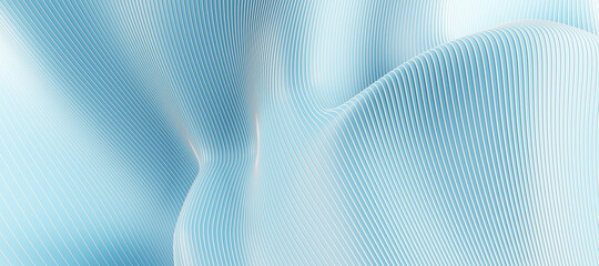 Creative wide blue lines and curves texture. 3D Rendering.