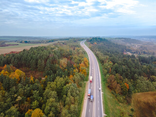 aerial view of autumn highway