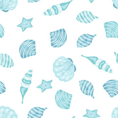 Seamless pattern with cute seashells and starfish - vector illustration, eps