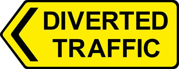 Diverted traffic sign. Black on Yellow background. Traffic signs and symbols.