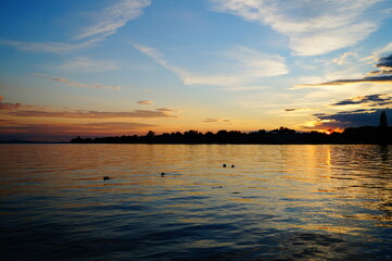 Sunset at the calm lake
