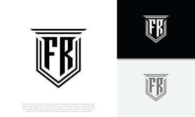 Initials FR logo design. Luxury shield letter logo design.