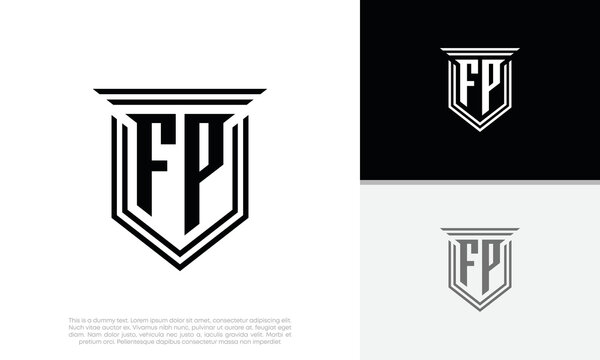 Initials FP logo design. Luxury shield letter logo design.