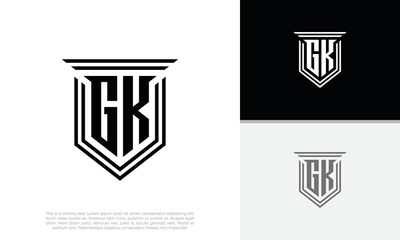 Initials GK logo design. Luxury shield letter logo design.