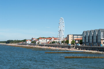 Zelenogradsk, Kaliningrad region, Russia, June 29, 2021 - View of the beach, the promenade and the Ferris wheel