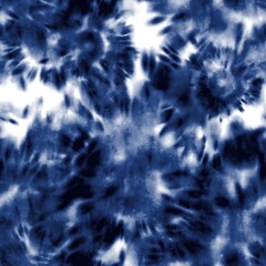 Seamless indigo shibori ombre tie dye pattern for surface print. High quality illustration. Realistic digitally rendered tie dye in perfect repeat for apparel, textile or interior design.