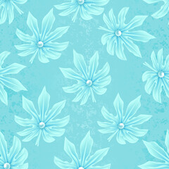 Turquoise pattern with abstract leaves and pearls