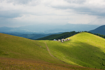 Fototapeta premium Panoramic view of a summer hilly countryside in Slovakia, Europe.