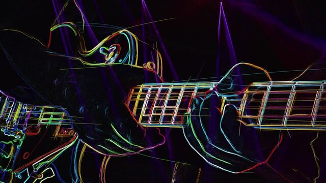 Wallpaper . Neon light guitar .Color neon background