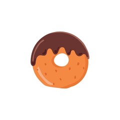 Fresh sweet tasty donut watered with chocolate isolated on white background. Vector illustration.