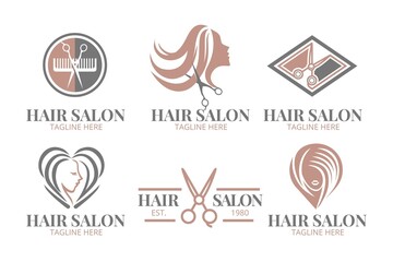 Flat Hand Drawn Hair Salon Logo Collection  (4)