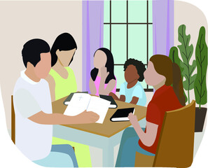 vector illustration of Church congregation lifestyle  at home scene.
