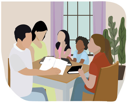 vector illustration of Church congregation lifestyle  at home scene.