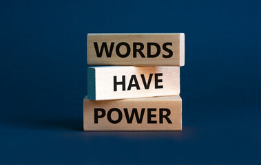 Words have power symbol. Wooden blocks with words 'Words have power' on beautiful grey background. Business, words have power concept. Copy space.