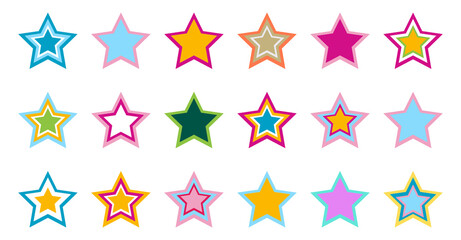 Colorful star vector icons with different designs and colors on white background