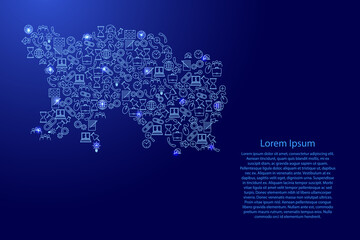 Jersey map from blue and glowing stars icons pattern set of SEO analysis concept or development, business. Vector illustration.