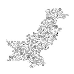 Pakistan map from black pattern set icons of SEO analysis concept or development, business. Vector illustration.