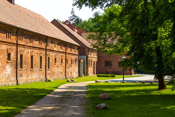The building of the Forestry Museum. Old red brick building. Goluchow, Poland.