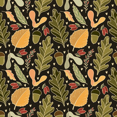 Autumn pattern with fall leaves. Fabric swatch. Seasonal vector background. Textile and wallpaper seamless pattern. Print for fabric design. - 448618390