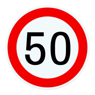 Verkehrszeichen Tempo 50, Illustration vor wei&szlig;em Hintergrund