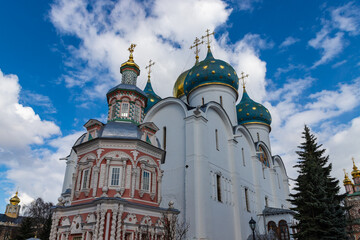 Architecture of Trinity Sergius Lavra, Sergiyev Posad, Moscow region, Russia. Popular landmark.